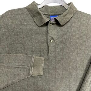 Pendleton Mens Large Olive Green Herringbone Cotton Long Sleeve Polo Shirt